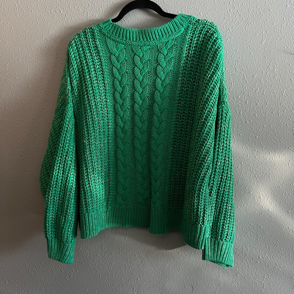 Cable‎ Knit Chunky Oversized Sweater Green Cream Accent Acrylic Noisy May - Picture 5 of 13